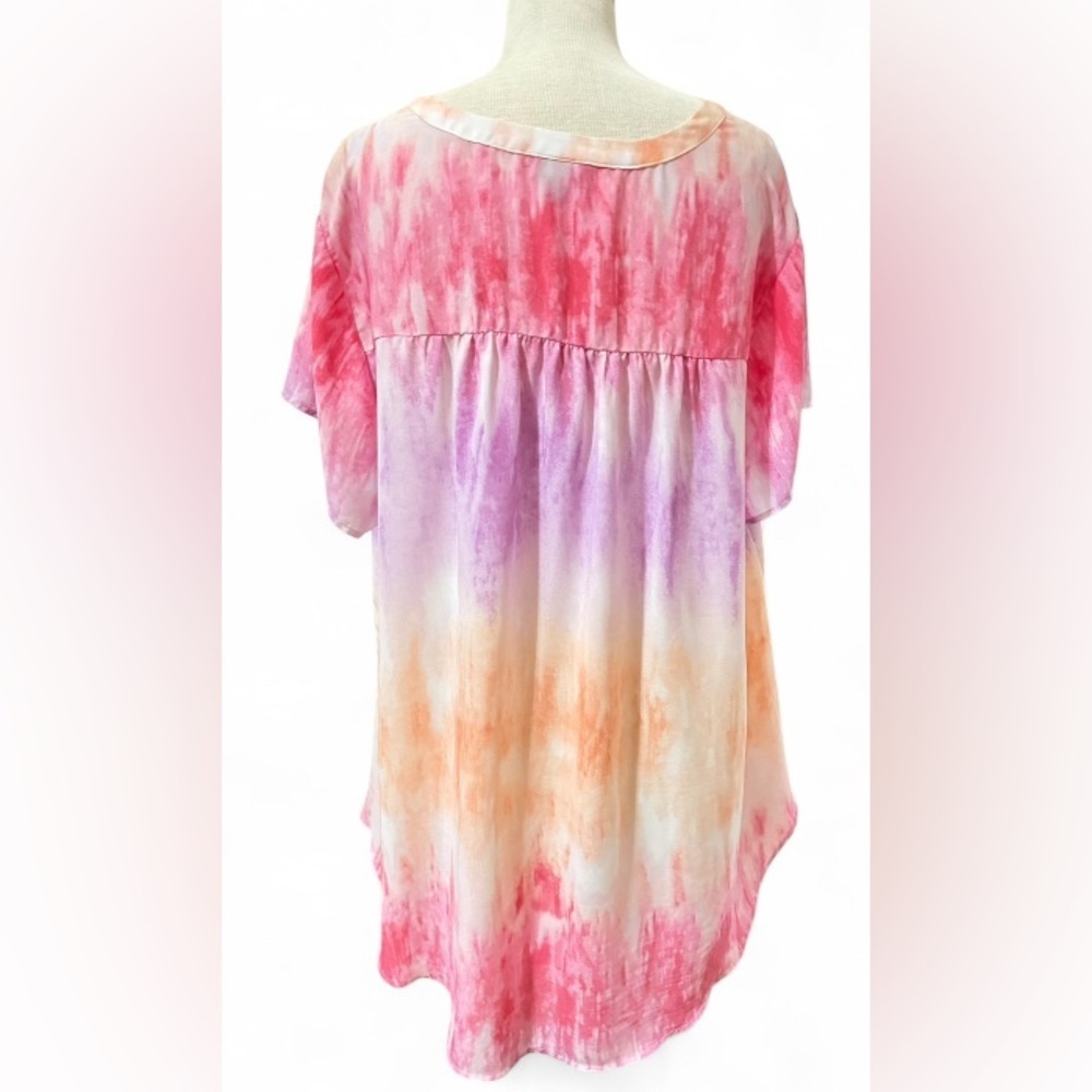 Torrid Pastel Tie Dye Tunic Top Women’s 2X Plus Size 18/20 Short Sleeve Blouse - Picture 2 of 3